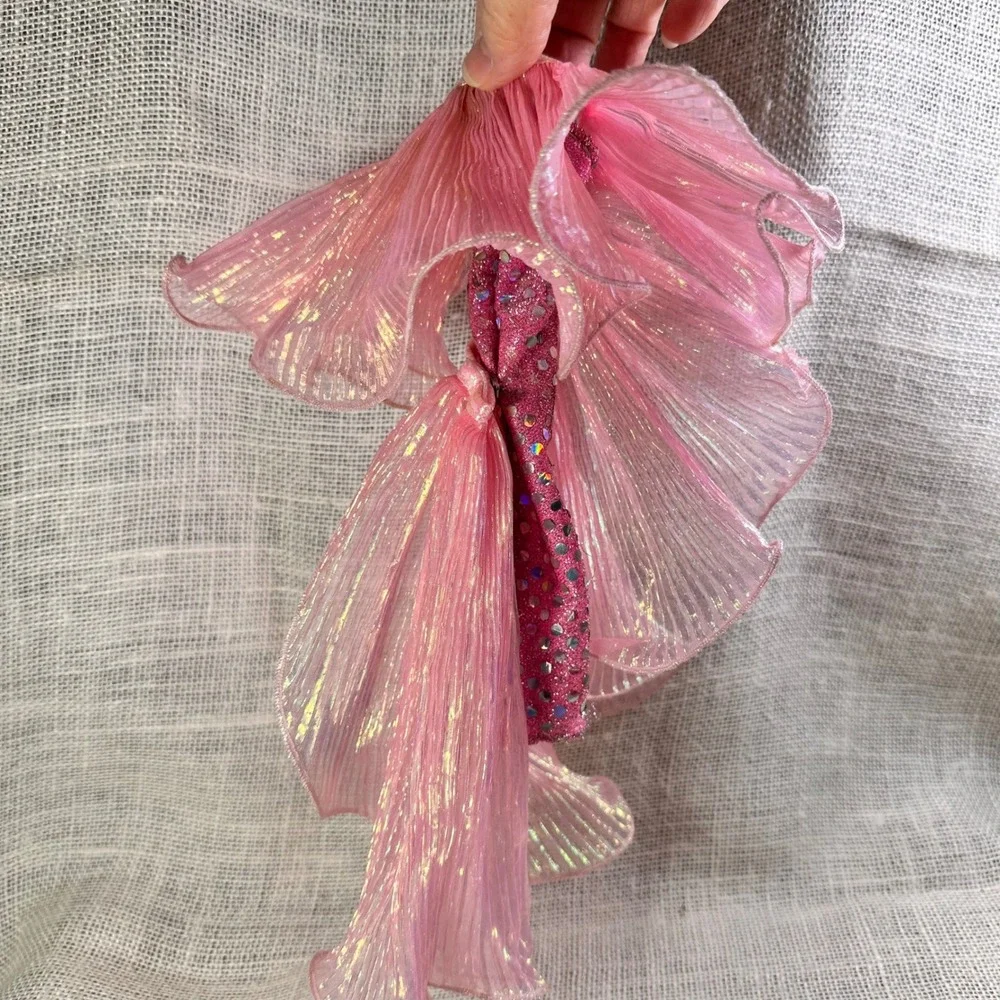 Vintage Barbie Kitty Black Perkins Mattel Pink Iridescent Sequin Gown Dress